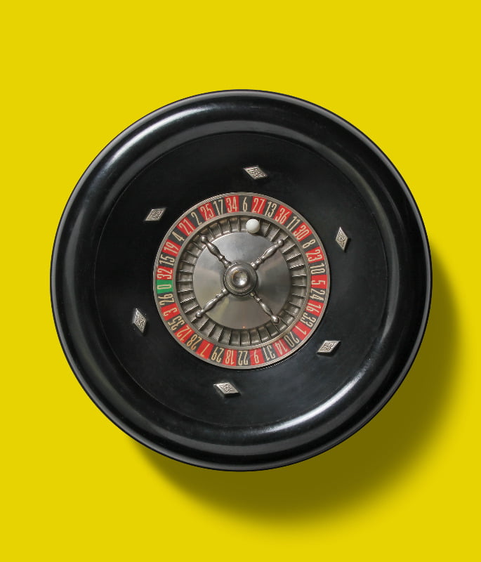Roulette wheel yellow background. Marketing and branding iStudio Gfx
