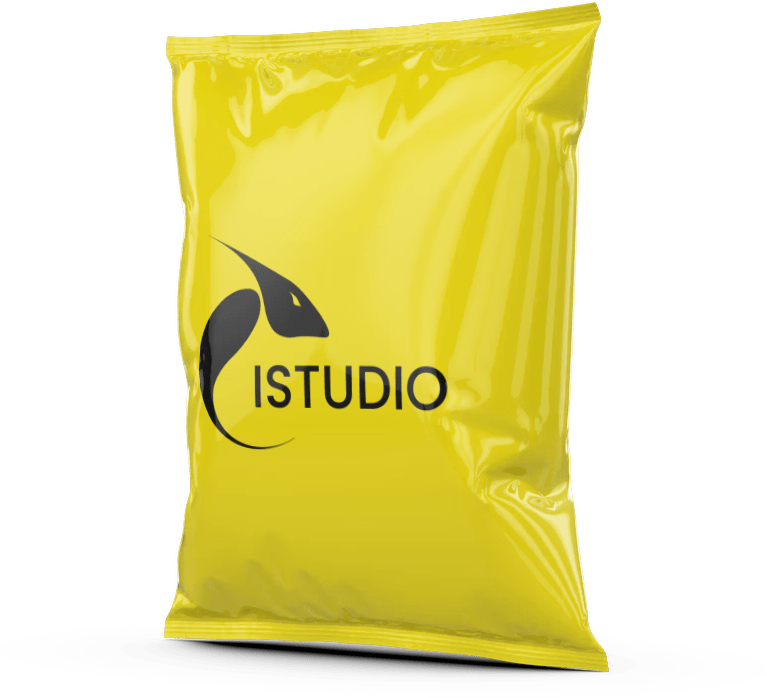 iStudio Smart Art Yellow Chips Bag Foil with logo and graphic design studio