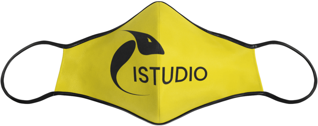 Face mask with iStudio Smart Art logo yellow graphic design studio
